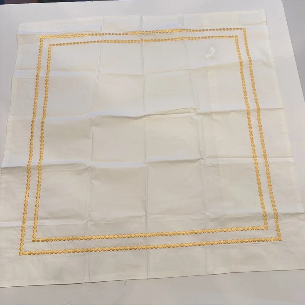 Potterybarn Gold Embroidered Pearls On White Euro Sham EUC 26x26 Cotton